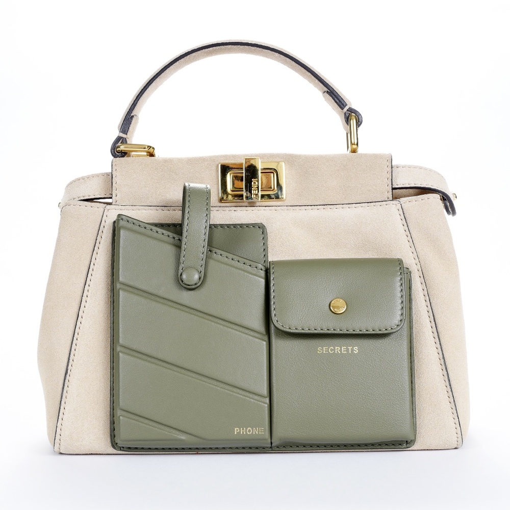 Fendi Peekaboo Mini Pocket Beige Suede Handbag - Picture 3 of 14